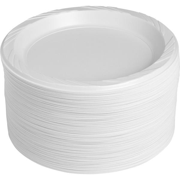 Genuine Joe Reusable Plastic White Plates - 9