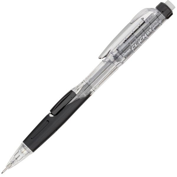  Pentel .9mm Twist- Erase Click Mechanical Pencil - # 2 Lead - 0.9 Mm Lead Diameter - Refillable - Transparent, Black Barrel - 1 Each