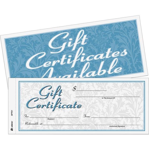Adams Two-part Carbonless Gift Certificates - 2-Part Carbonless, 25 Numbered Certificates per Book, Store Sign