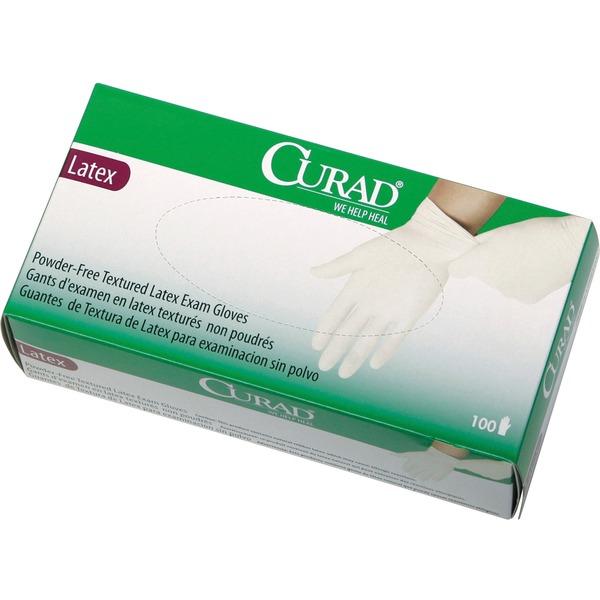 Curad Powder Free Latex Exam Gloves - Small Size - Latex - White - Powder-free, Textured - For Healthcare Working - 100 / Box