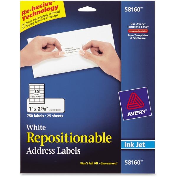 Avery® Address Labels - Repositionable - Removable Adhesive - 2 5/8
