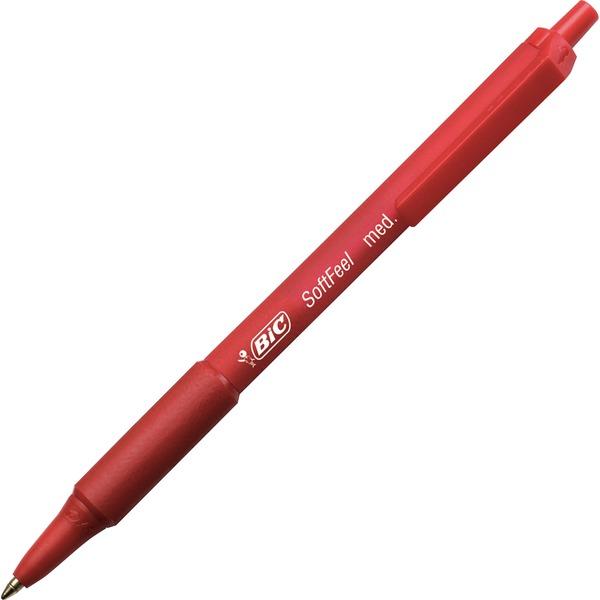 BIC SoftFeel Retractable Ball Pens - Medium Pen Point - 0.8 mm Pen Point Size - Retractable - Red - Red Rubber Barrel - 1 Dozen
