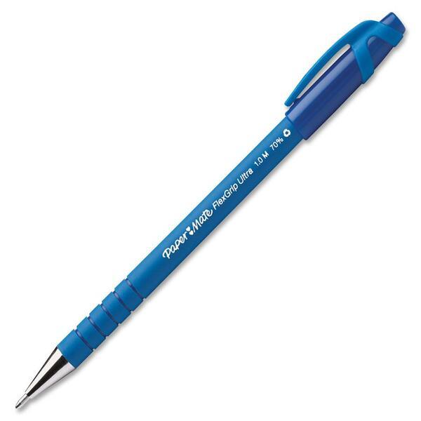 Paper Mate Flexgrip Ultra Recycled Pens - Medium Pen Point - Blue Alcohol Based Ink - Blue Rubber Barrel