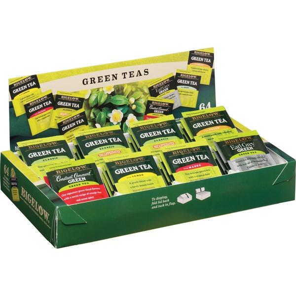 Bigelow Assorted Green Tea Tray Pack - Green Tea - 0 oz - 64 Teabag - 64 / Box
