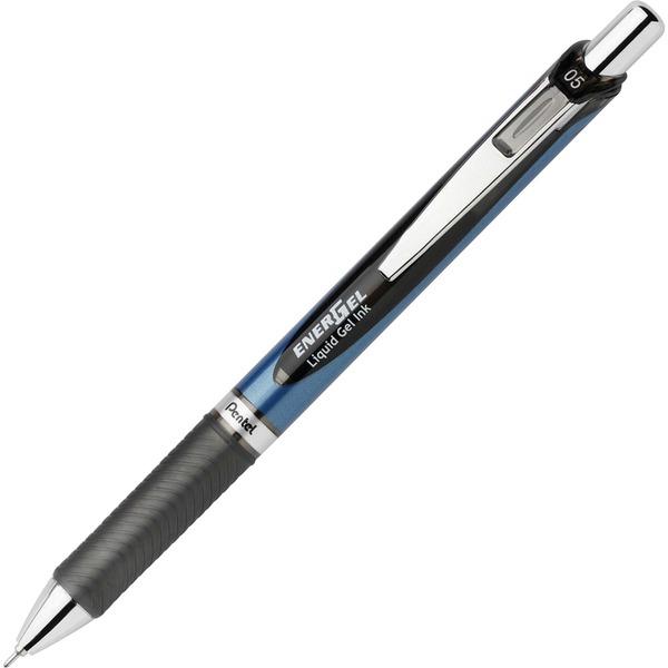  Pentel Energel Rtx Liquid Gel Pen - Fine Pen Point - 0.5 Mm Pen Point Size - Needle Pen Point Style - Refillable - Retractable - Black Gel- Based Ink - Blue Barrel - Stainless Steel Tip - 1 Each