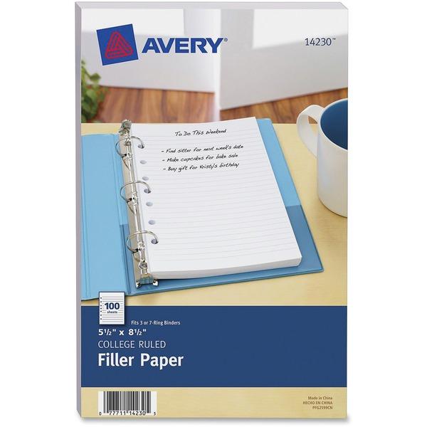Avery® Filler paper for 3-Ring/7-Ring Mini Binders - College Ruled - 7 Hole(s) - 5 1/2