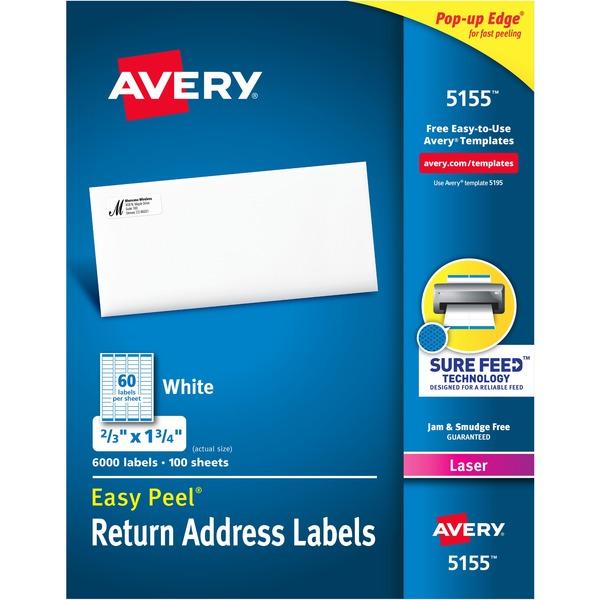 Avery® Easy Peel Address Labels - Sure Feed - Permanent Adhesive - 2/3