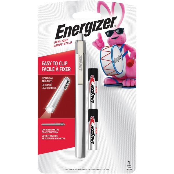Energizer Aluminum Pen LED Flashlight - AAA - AluminumBody, MetalClip - Silver