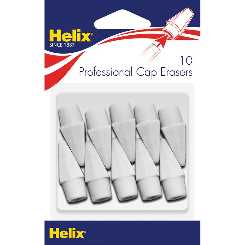 Helix Professional Hi-polymer Pencil Cap Eraser - White - 10 / Pack - Latex-free, PVC-free