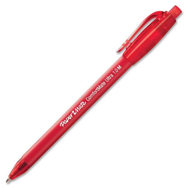 Paper Mate Comfort Mate Retractable Pens - Medium Pen Point - Retractable - Red - Rubber Barrel - 12 / Dozen