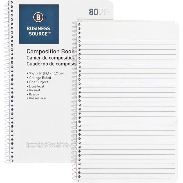 Business Source College Ruled Composition Books - 80 Sheets - Wire Bound - 16 lb Basis Weight - 6