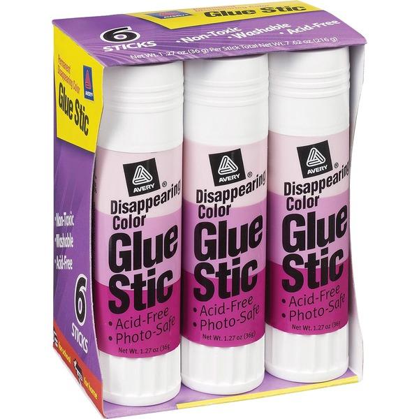 Avery® Glue Stic - Disappearing Color - Washable, Nontoxic - 1.27 oz - 6 / Pack - Purple
