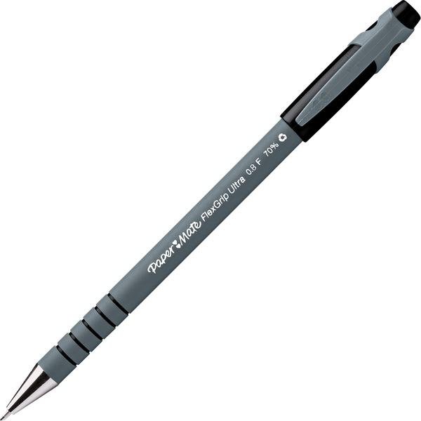 Paper Mate Flexgrip Ultra Recycled Pens - Fine Pen Point - Black - Black Rubber Barrel