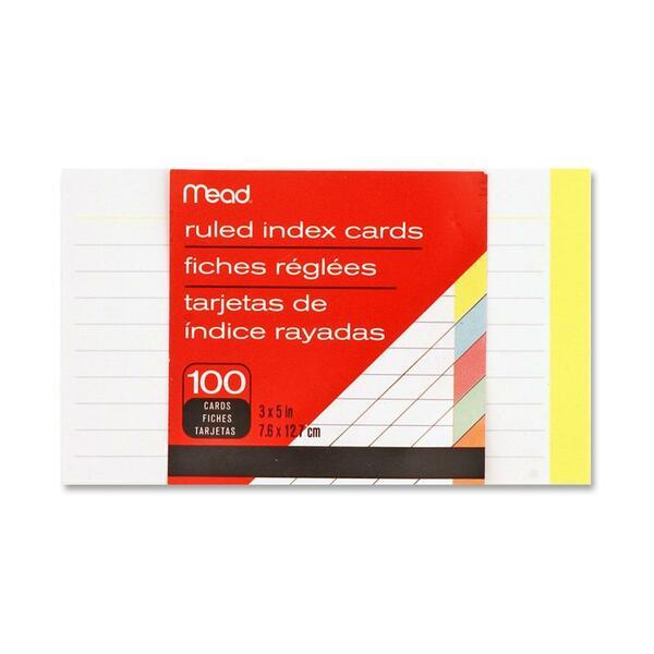 Mead Ruled Assorted Color Index Cards - 100 Sheets - 3