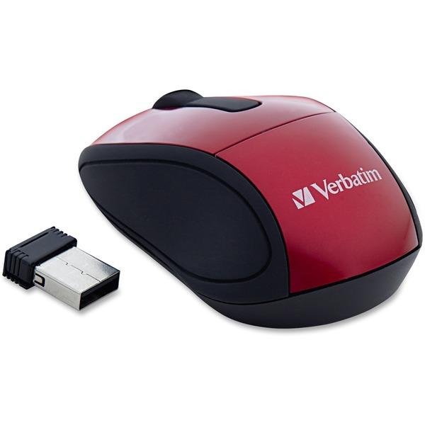 Verbatim Wireless Mini Travel Optical Mouse - Red - Radio Frequency - USB - 1600 dpi - Scroll Wheel