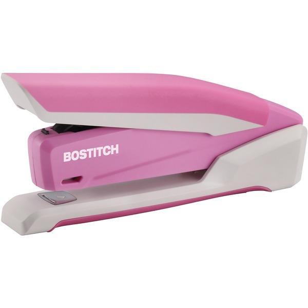  Bostitch Incourage Spring- Powered Desktop Stapler - 20 Sheets Capacity - 210 Staple Capacity - Full Strip - Pink, White