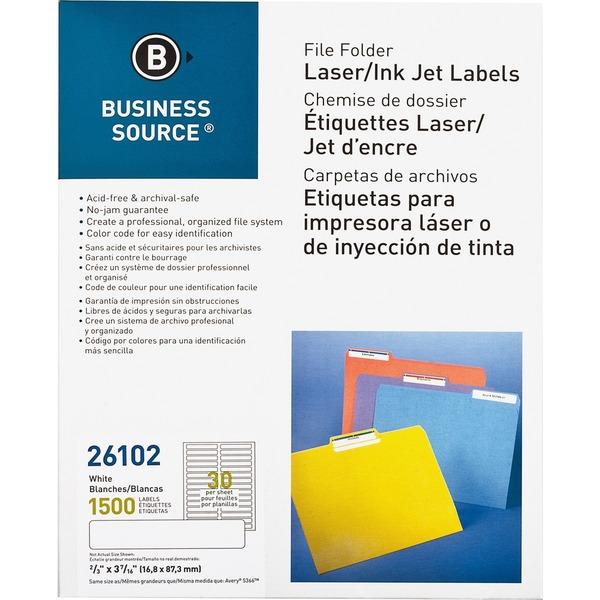 Business Source Laser/Inkjet File Folder Labels - Permanent Adhesive - 21/32