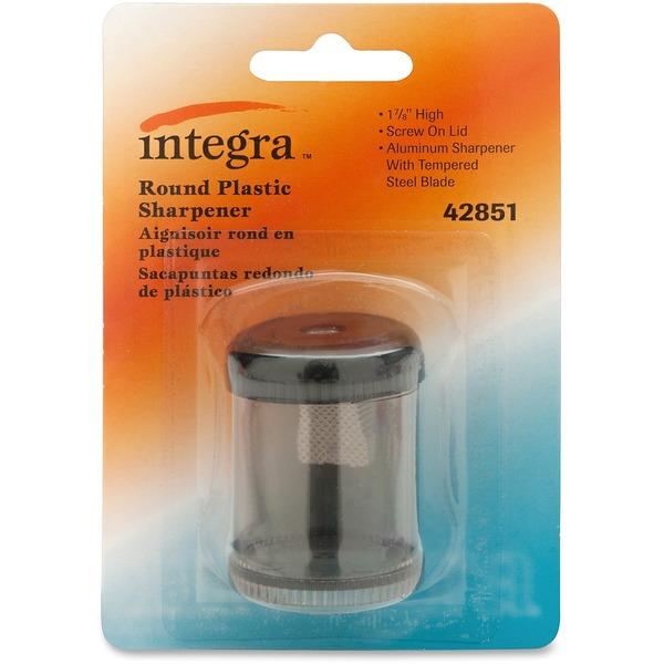 Integra Handheld 1-hole Pencil Sharpener Canister - Desktop, Handheld - 1 Hole(s) - Plastic, Aluminum - Smoke