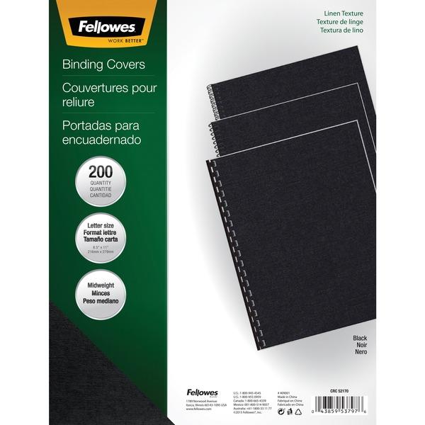 Fellowes Expressions™ Linen Presentation Covers - Letter, Black, 200 pack - 11