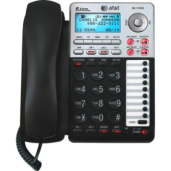 AT&T ML17939 2-Line Corded Office Phone System with Answering Machine and Caller ID/Call Waiting, Black - 2 x Phone Line - Speakerphone - Answering Machine
