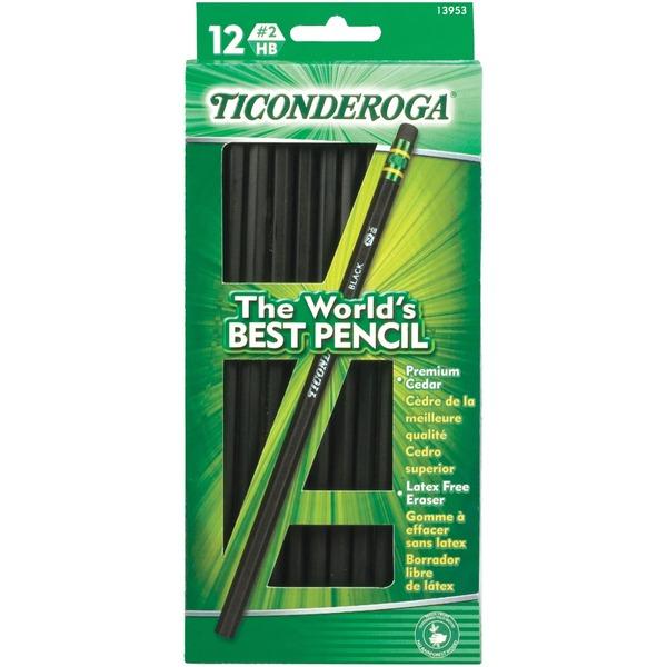  Ticonderoga Matte Black No.2 Pencil - # 2 Lead - Black Lead - Black Wood Barrel - 12/Dozen