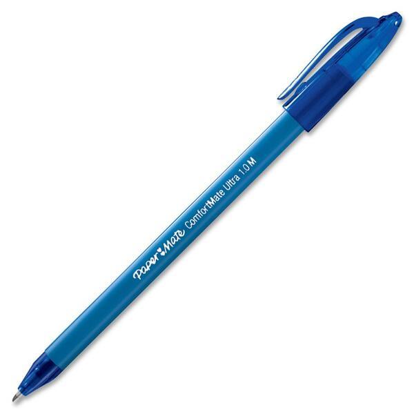 Paper Mate ComfortMate Triangular Ink Pens - Medium Pen Point - Blue - Blue Rubber Barrel - 12 / Dozen
