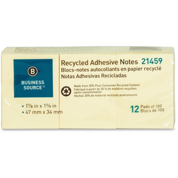 Business Source Yellow Adhesive Notes - 1.87