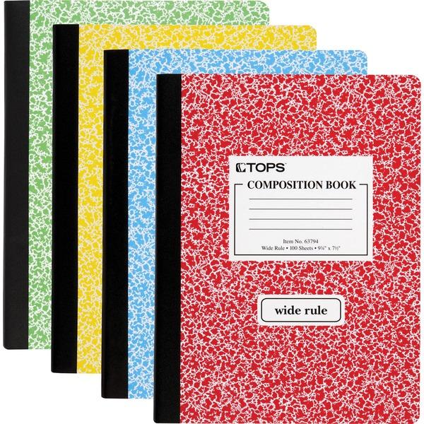 TOPS Wide Ruled Composition Books - 100 Sheets - Sewn - Ruled Red Margin - 7 1/2
