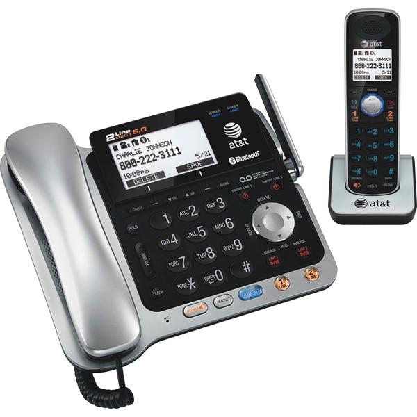 AT&T TL86109 DECT 6.0 2-Line Expandable Corded/Cordless Phone with Bluetooth Connect to Cell and Answering System, Silver/Black, 1 Handset - 2 x Phone Line - Speakerphone - Answering Machine - Backlig