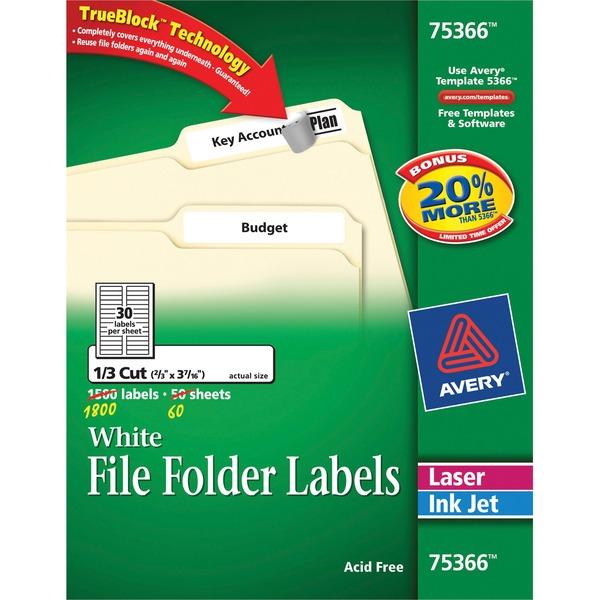Avery® TrueBlock File Folder Labels - Sure Feed - Permanent Adhesive - 2/3