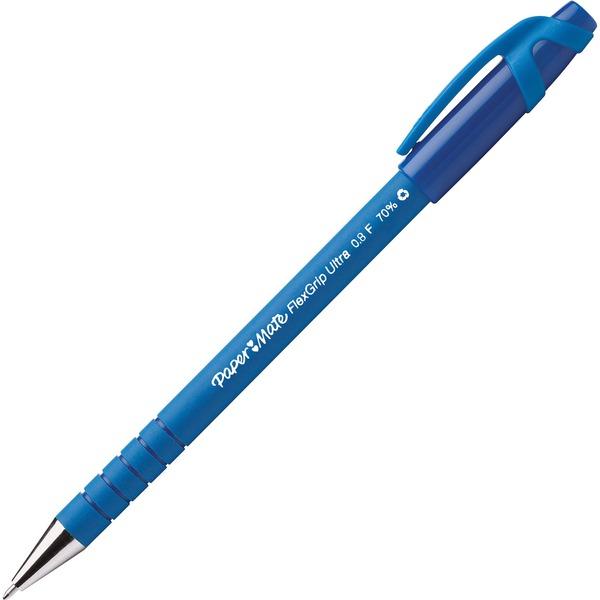 Paper Mate Flexgrip Ultra Recycled Pens - Fine Pen Point - Blue - Blue Rubber Barrel