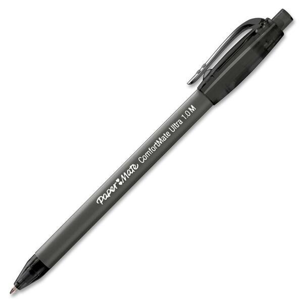 Paper Mate Comfort Mate Retractable Pens - Medium Pen Point - Retractable - Black - Rubber Barrel - 12 / Dozen