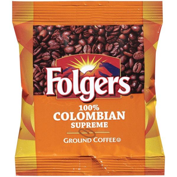 Folgers® 100% Colombian Supreme Ground Coffee Ground - Regular - Dark/Bold - 1.8 oz Per Bag - 42 / Carton