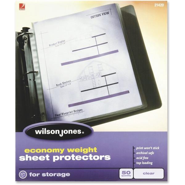 Wilson Jones Economy Weight Top-Loading Sheet Protectors - 2 mil Thickness - For Letter 8 1/2