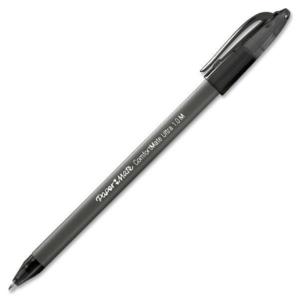  Paper Mate Comfortmate Triangular Ink Pens - Medium Pen Point - Black - Black Rubber Barrel - 12/Dozen