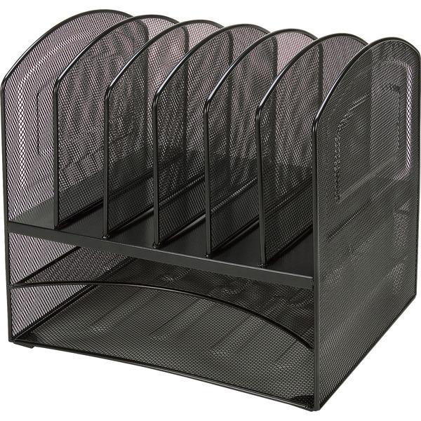 Lorell Steel Horiz/Vertical Mesh Desk Organizer - 8 Compartment(s) - Black - Steel - 1Each