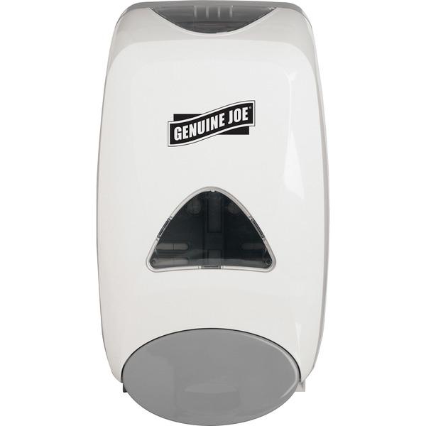 Genuine Joe Solutions 1250 ml Soap Dispenser - Manual - 1.32 quart Capacity - Soft Push - White - 1Each