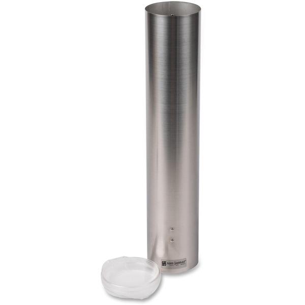 San Jamar Stainless Steel Water Cup Dispenser - Pull Dispensing - Holds5 oz Cup - Stainless Steel - Stainless Steel - 1 Each