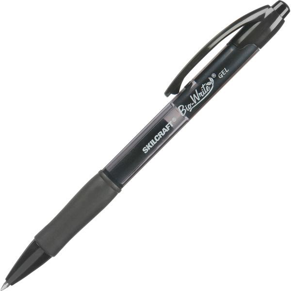 SKILCRAFT Bio-Write Medium Point Gel Pens - Medium Pen Point - 0.7 mm Pen Point Size - Refillable - Retractable - Black Gel-based Ink - Translucent Black Barrel - 12 / Dozen