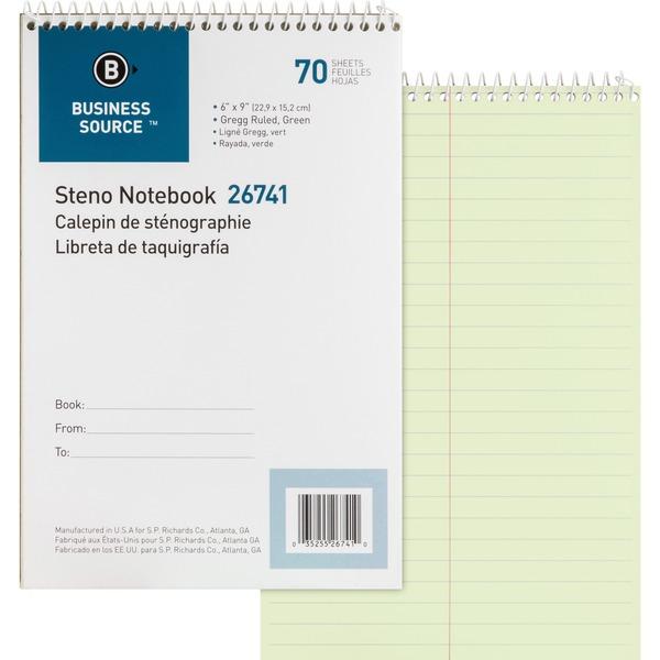 Business Source Steno Notebook - 70 Sheets - Wire Bound - Gregg Ruled - 15 lb Basis Weight - 6