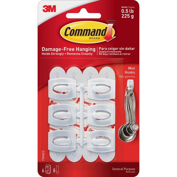  Command Mini White Hooks With White Strips - 6 Small Hook