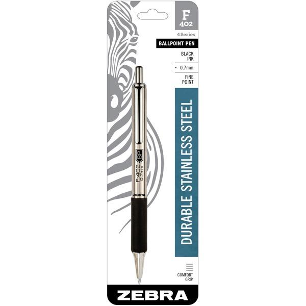 Zebra Pen F402 Retractable Ballpoint Pen - Fine Pen Point - 0.7 mm Pen Point Size - Refillable - Retractable - Black - Stainless Steel Barrel - 1 Pack