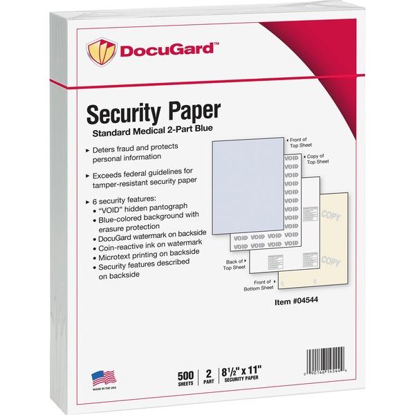 DocuGard Standard Security Paper for Printing Prescriptions & Preventing Fraud, 6 Features - Letter - 8 1/2