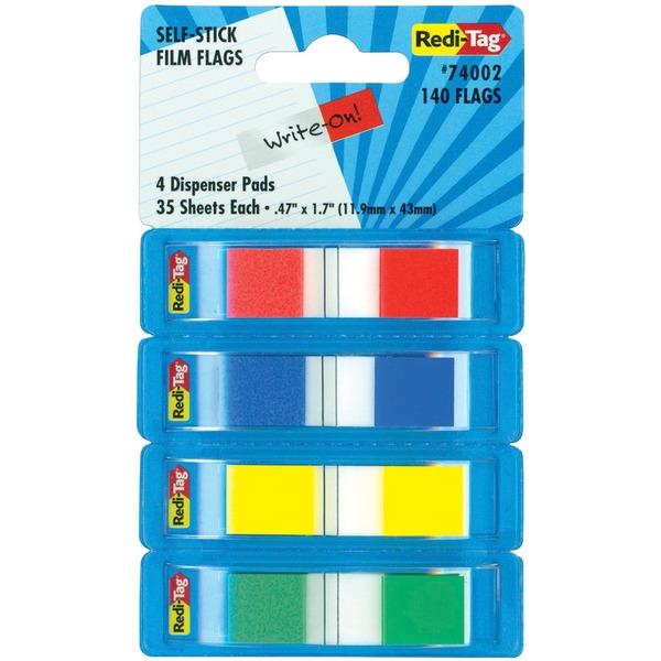 Redi-Tag Pop-Up Page Flag Dispenser - 35 x Red, 35 x Blue, 35 x Yellow, 35 x Green - 0.50