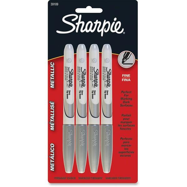  Sharpie Metallic Permanent Markers - Fine Marker Point - 0.5 Mm Marker Point Size - Silver - Silver Barrel - 4/Pack