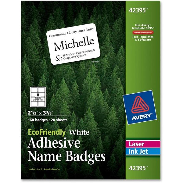 Avery® EcoFriendly Adhesive Name Badge Labels - Permanent/Water Based Adhesive - 2 21/64