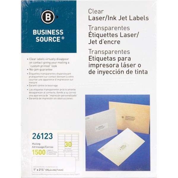 Business Source Clear Laser Print Mailing Labels - Permanent Adhesive - 1