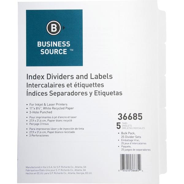 Business Source Punched Laser Index Dividers - 5 Blank Tab(s) - 8.5