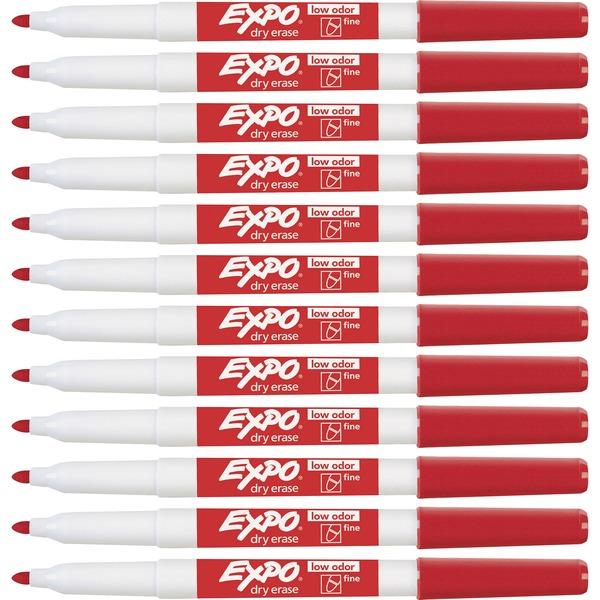  Expo Low- Odor Dry- Erase Markers - Fine Marker Point - Red - 12/Dozen