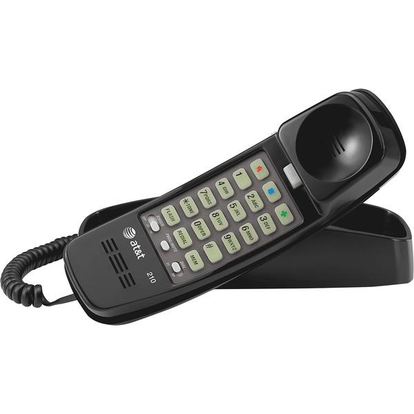 AT&T 210 Corded Trimline Phone with Speed Dial and Memory Buttons, Black - 1 x Phone Line - Hearing Aid Compatible